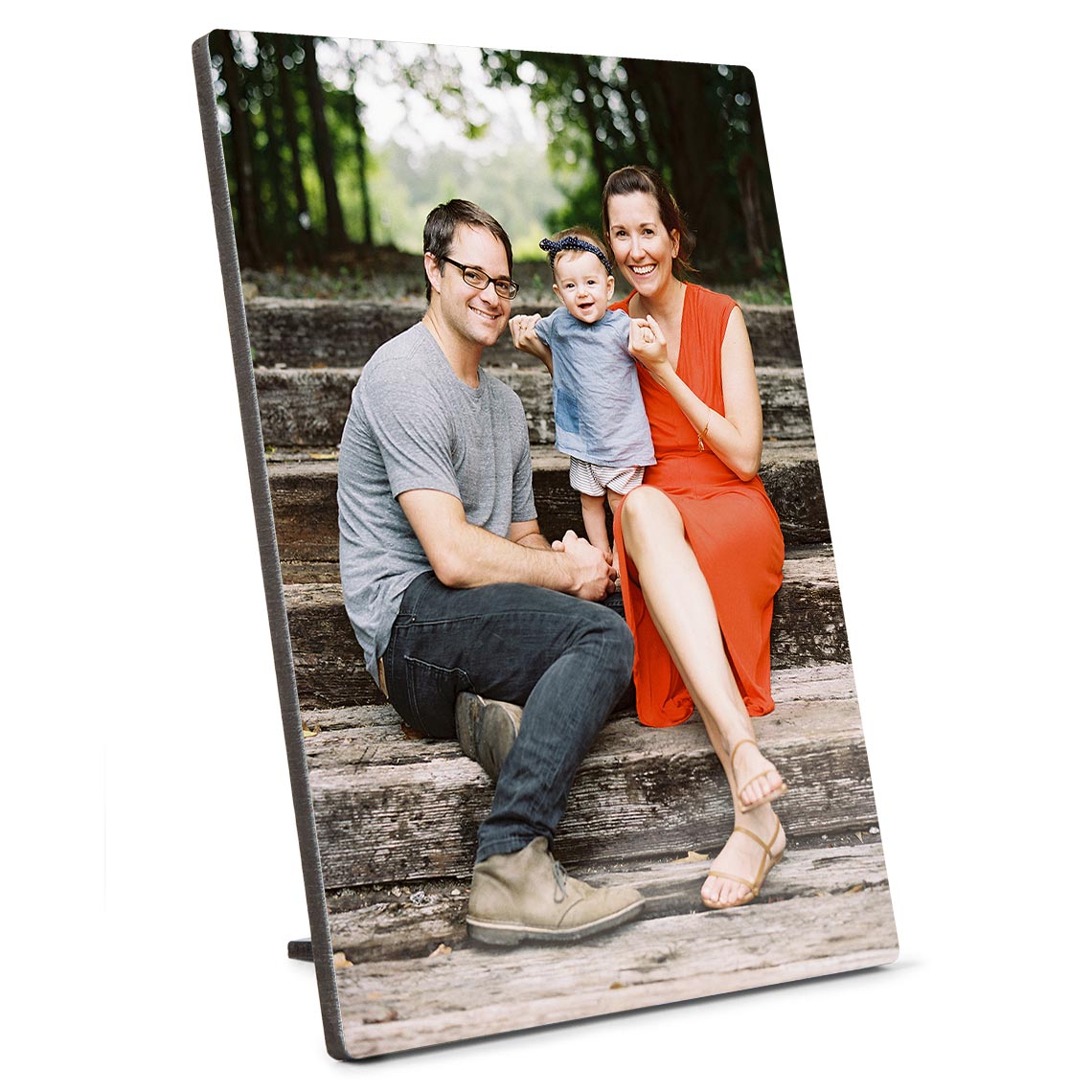 Metal Tabletop Panel containing image of a family.
