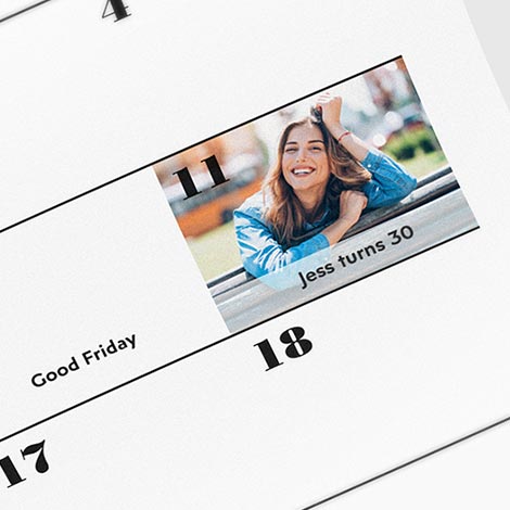 Customise dates - Add photos to mark important dates