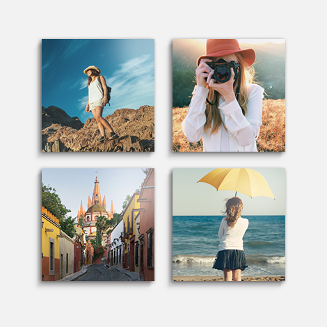 Snapfish Photo Tile Set featuring four vacation photos displayed on a wall