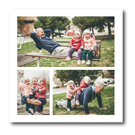 Snapfish Photo Tile with a photo collage of three family photos featuring a grandparent and grandchildren