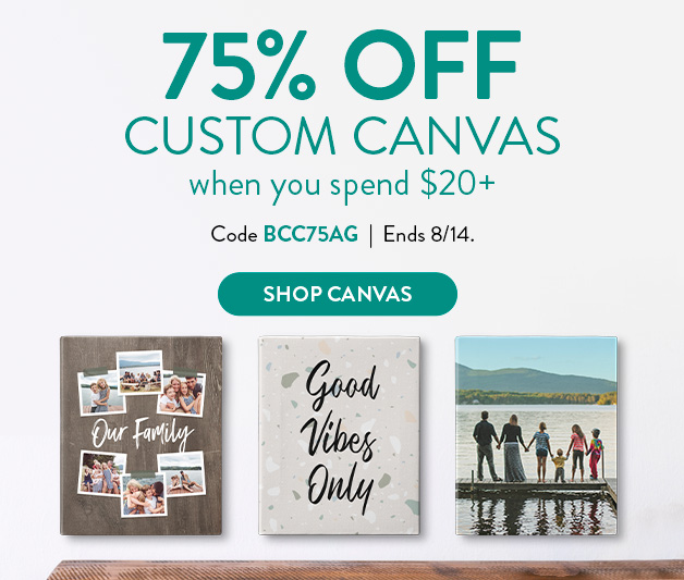 75% off Canvas Print orders $20+